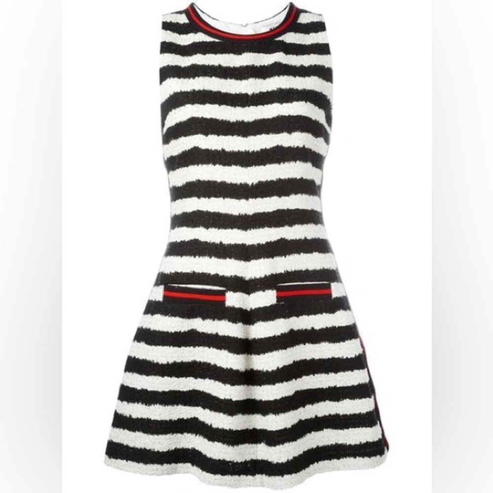 MSGM Striped Cotton Tweed Dress In Nerobianco Size 40 / Small